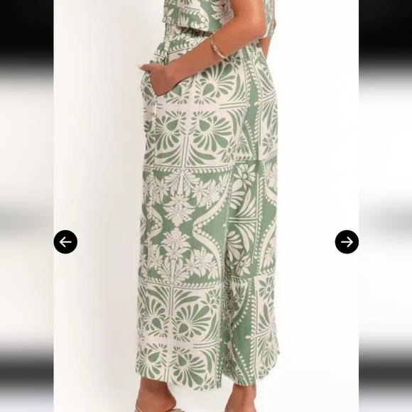 PETAL & PUP PRINTED WIDE LEG PANTS GREEN WHITE SZ XS - Picture 2 of 9